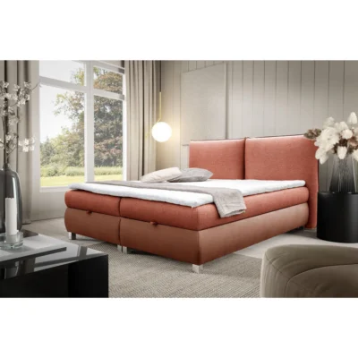 Fun Möbel Boxspringbett VALENTIN in Rotbraun, Liegefläche 120x200 cm – mit Bettkasten, Bonellfederkern